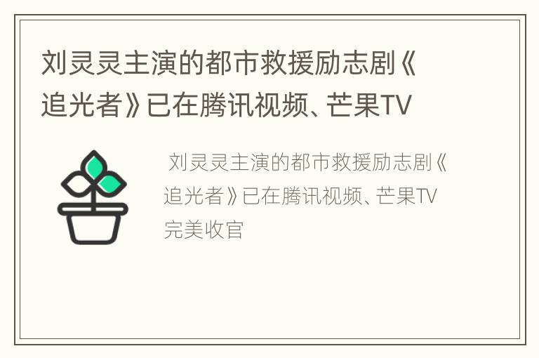 刘灵灵主演的都市救援励志剧《追光者》已在腾讯视频、芒果TV完美收官