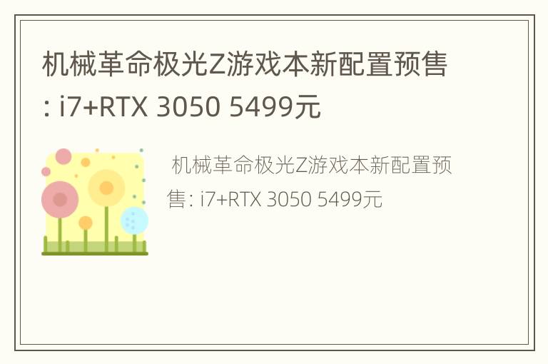 机械革命极光Z游戏本新配置预售：i7+RTX30505499元